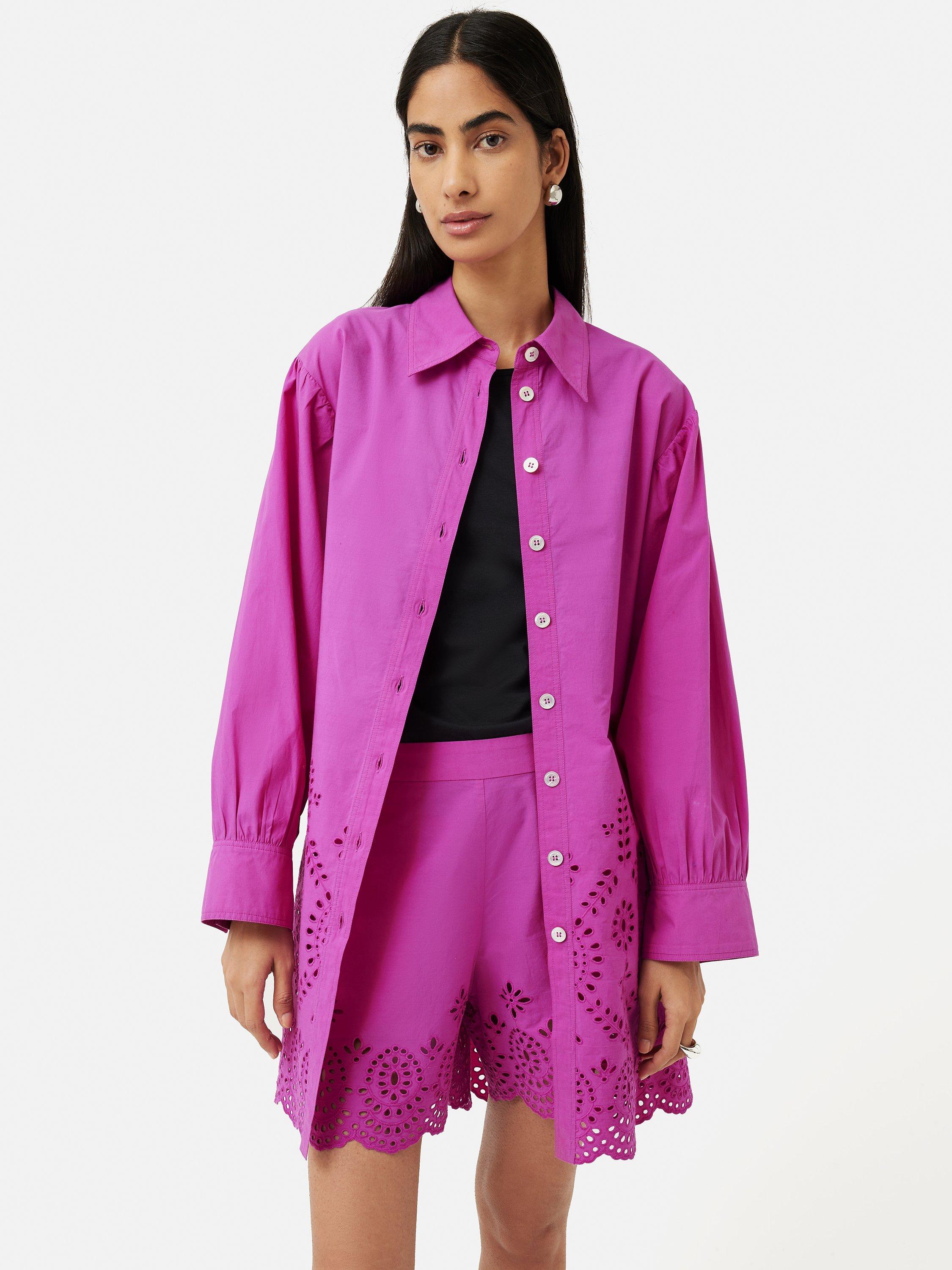 Jigsaw Broderie Beach Shirt, Pink Orchid 