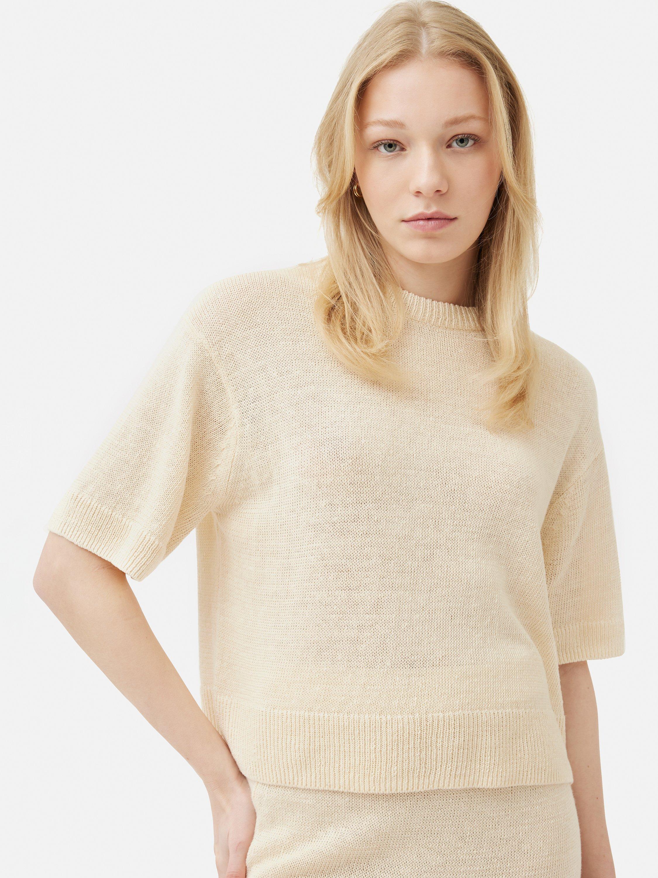 Jigsaw Linen Slub Knitted T-Shirt, Ivory