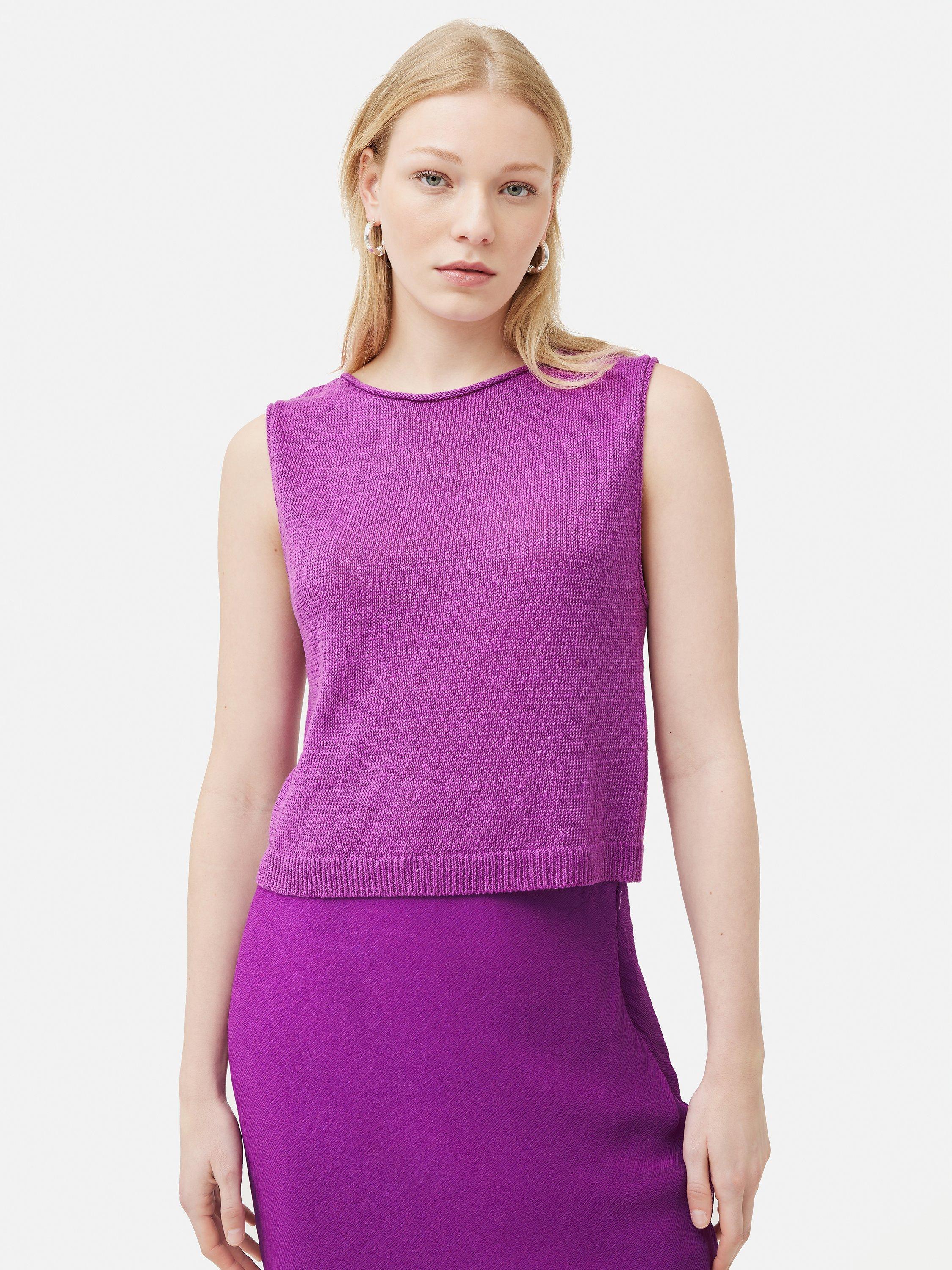 Jigsaw Linen Cropped Tank Top, Pink Orchid 