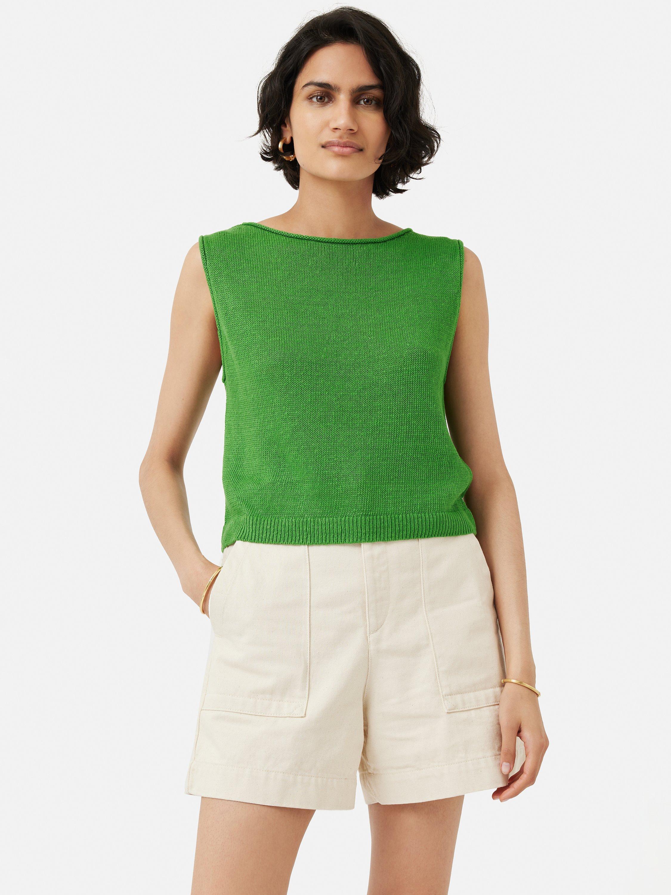 Jigsaw Linen Cropped Tank Top, Green
