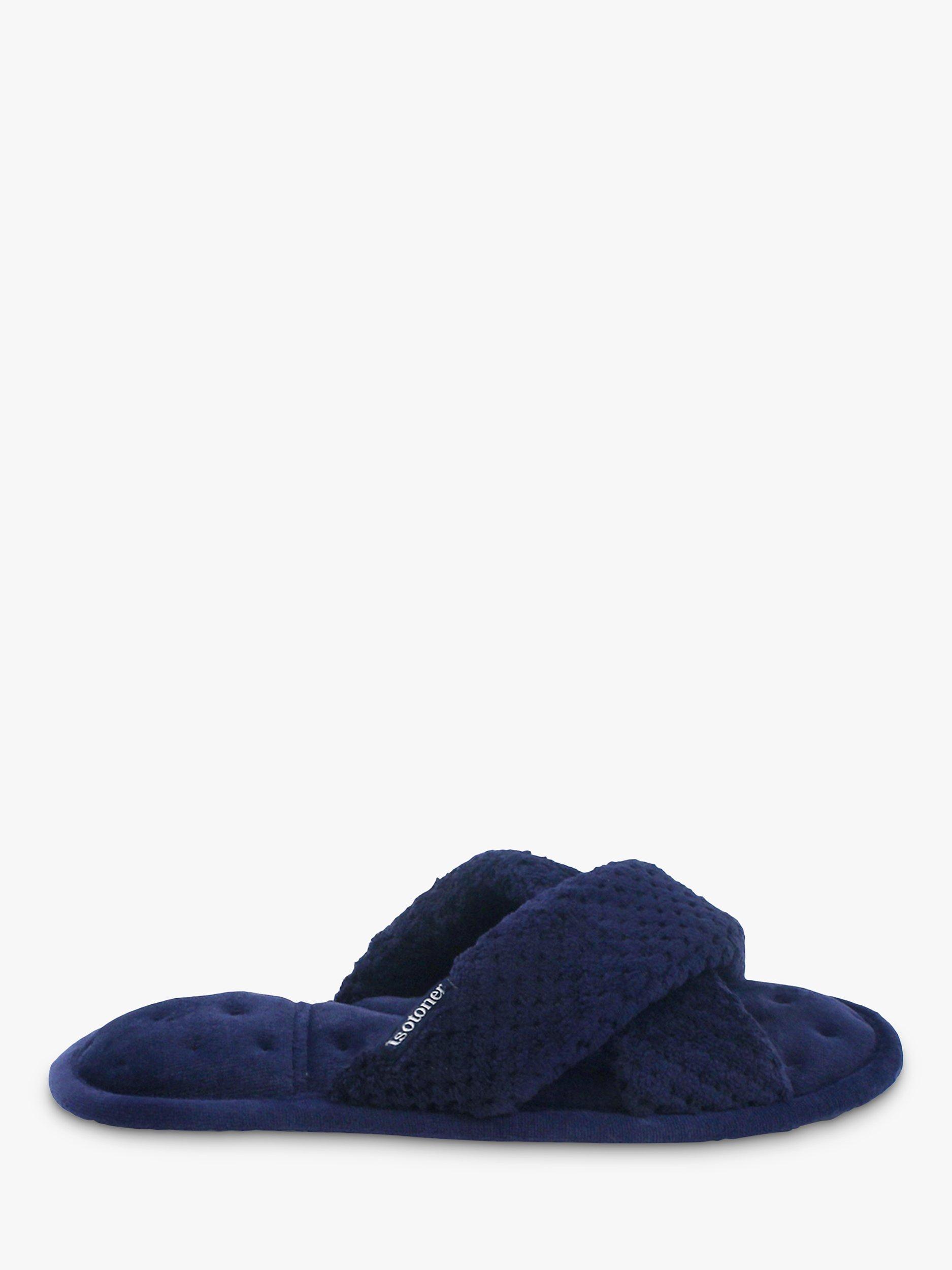 totes Popcorn Cross Strap Mule Slippers, Navy, 6