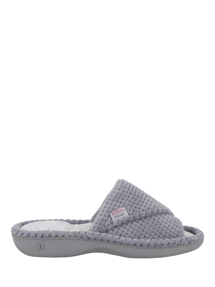 totes Textured Popcorn Turnover Mule Slippers, Pale Grey