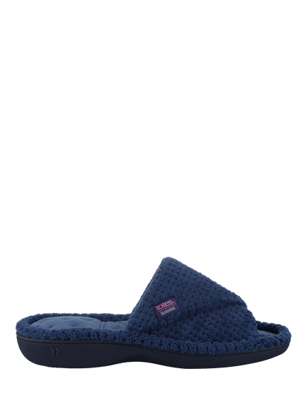 totes Textured Popcorn Turnover Mule Slippers, Navy