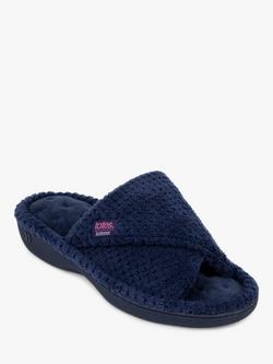 totes Textured Popcorn Turnover Mule Slippers - view 2, Navy