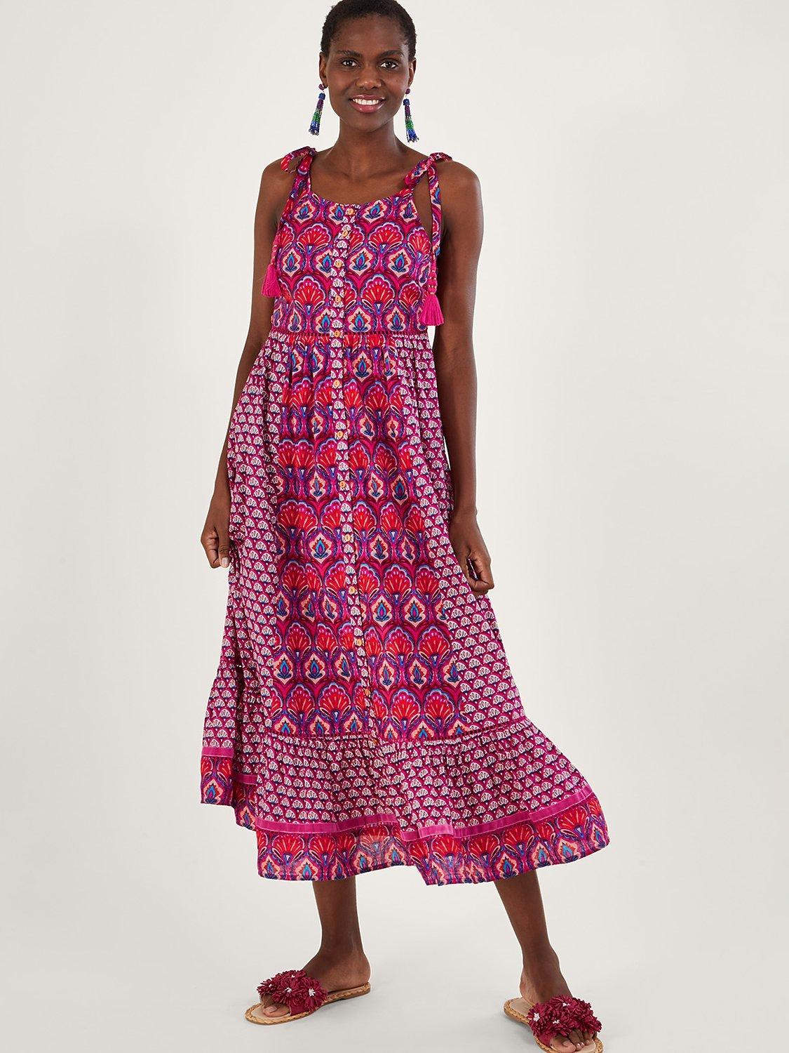 Monsoon Fantail Print Dress, Pink