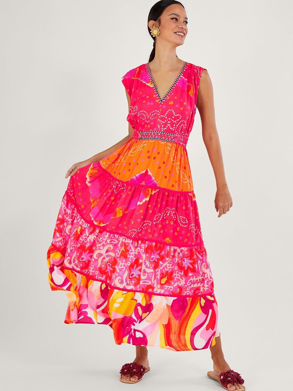 Monsoon Bandini Tiered Midi Dress, Red