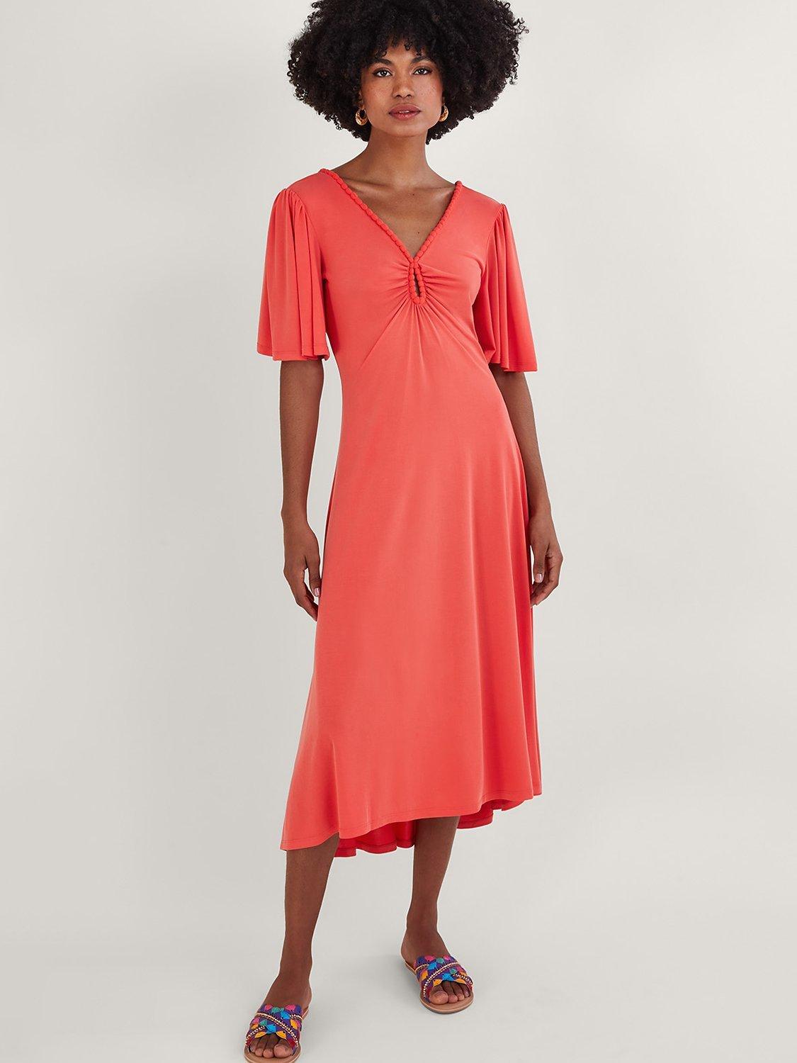 Monsoon Jersey Pom-Pom Trim Dress, Pink
