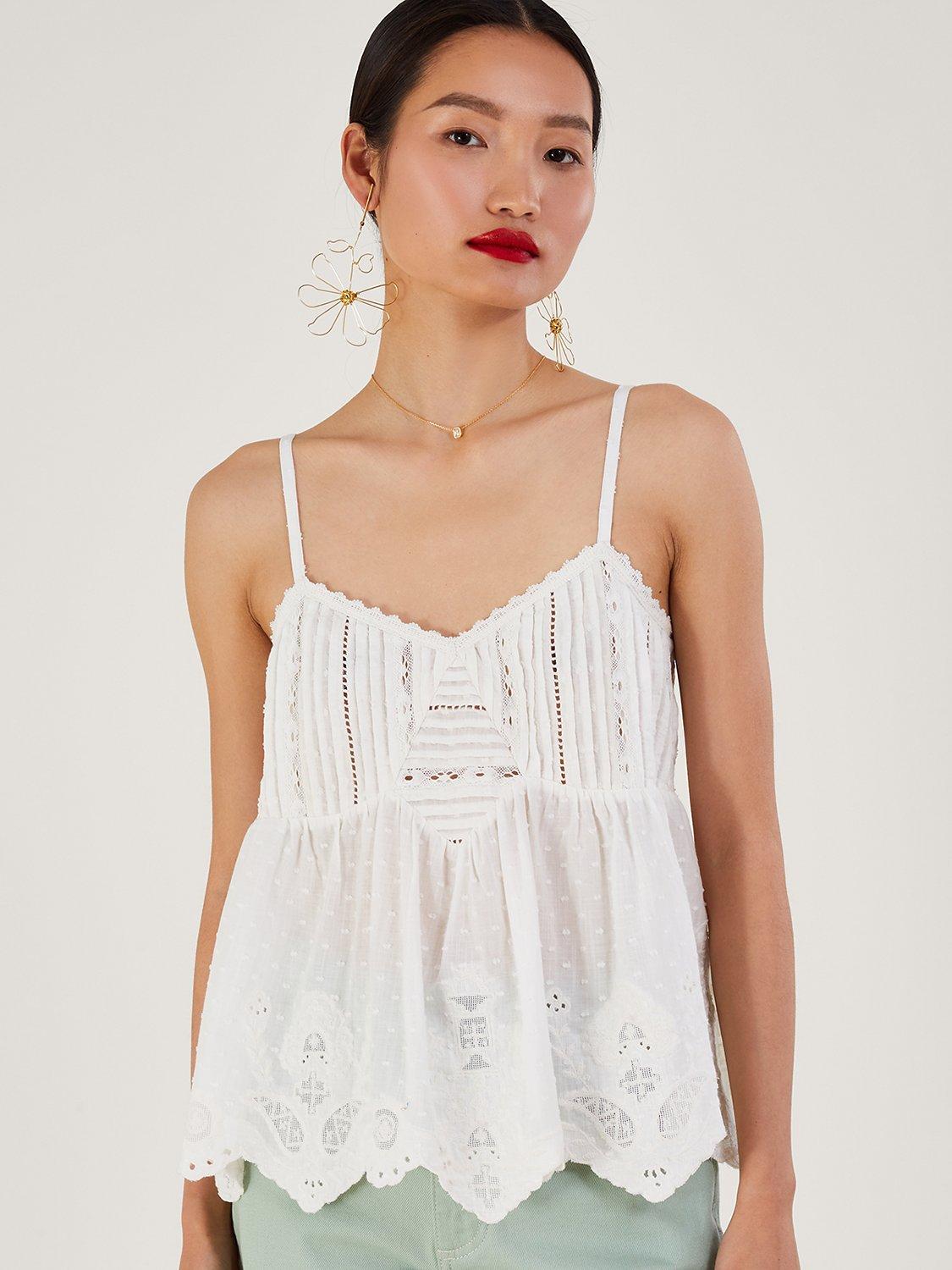 Monsoon Embroidered Pointed Hem Top, White