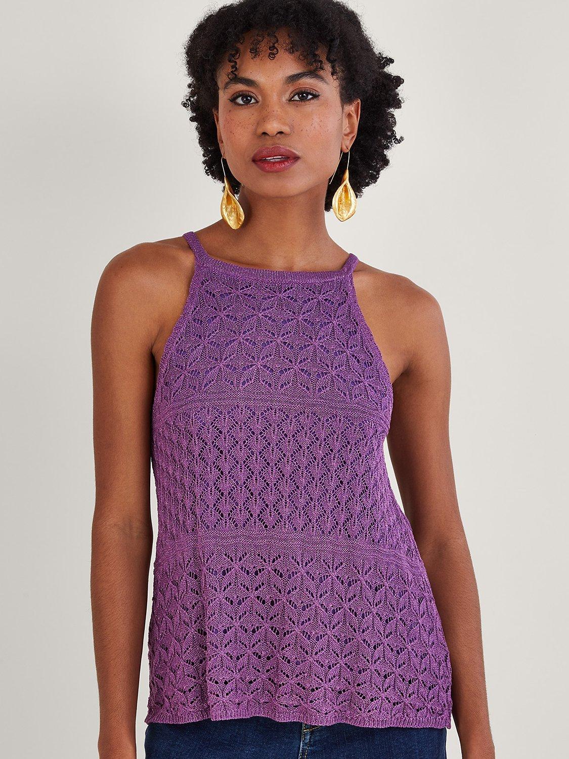 Monsoon Halter Metallic Pointelle Top, Pink