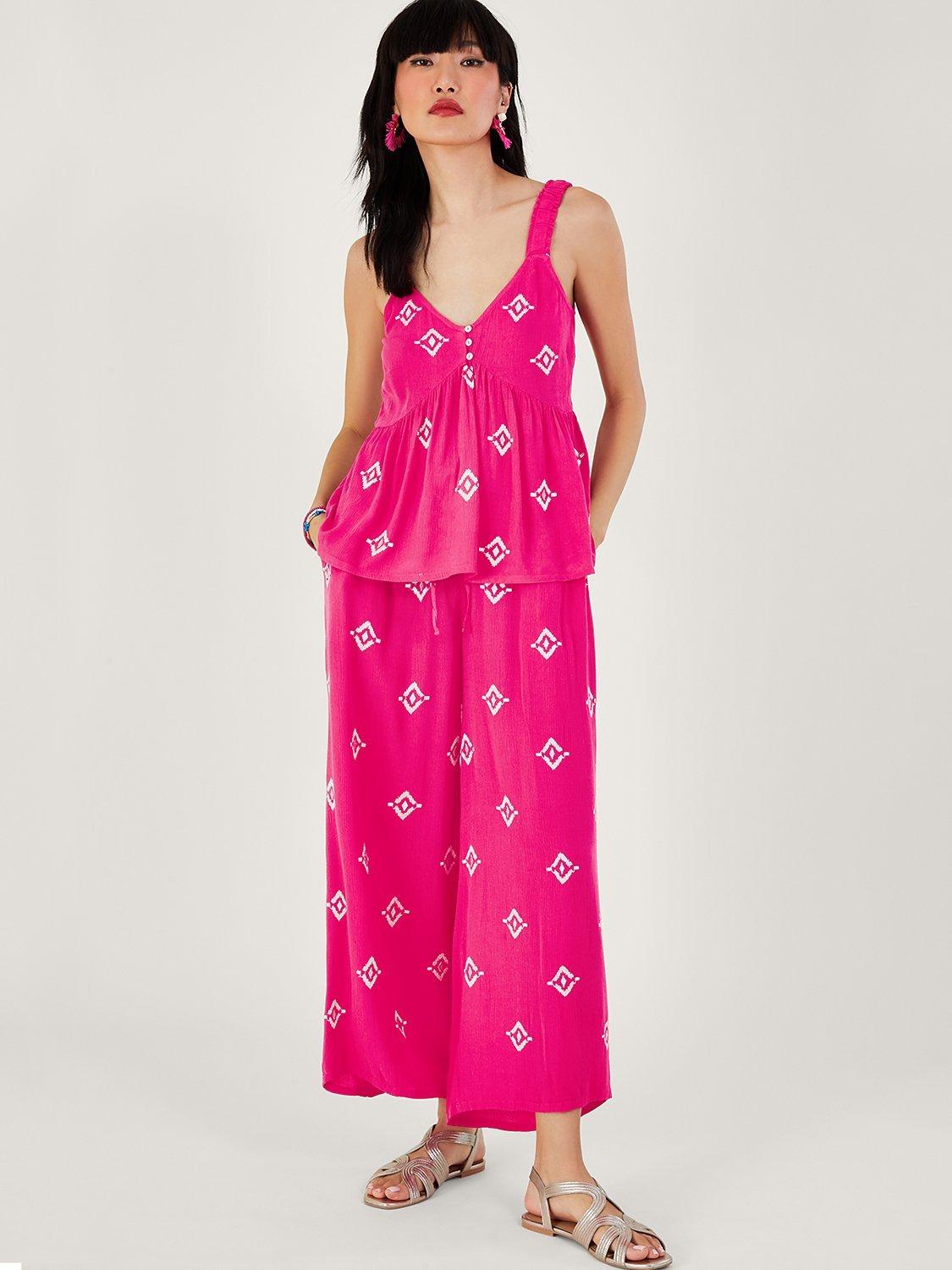Monsoon Motif Embroidered Cami, Pink