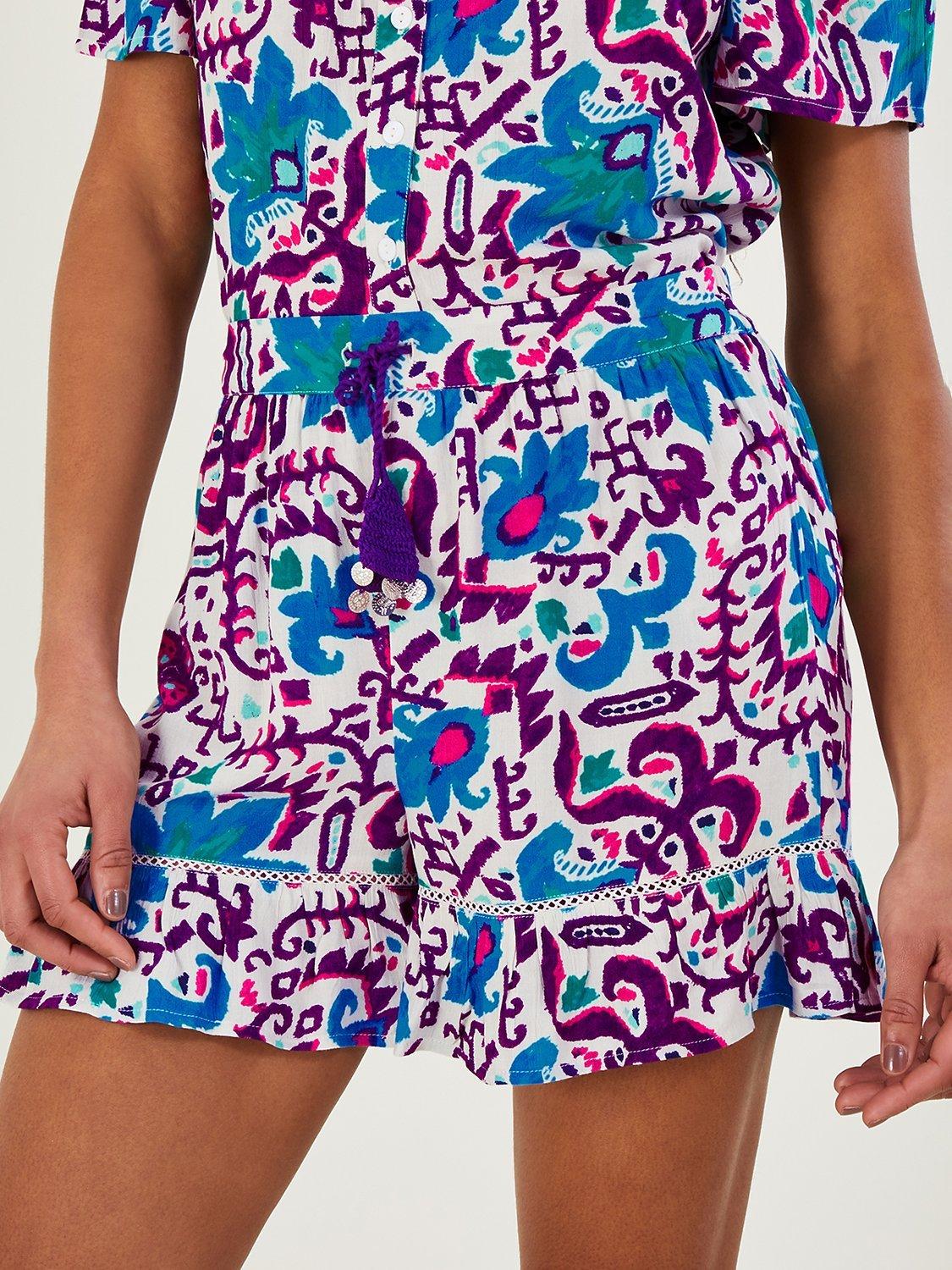 Monsoon Fire Flower Ikat Print Shorts, Blue