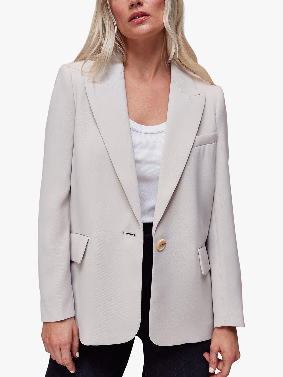 Product image 1 of 5, which shows Whistles Petite Crepe Boyfriend Blazer, Neutral, 6