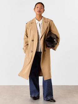 Whistles Petite Riley Double Breasted Trench Coat, Beige, Beige