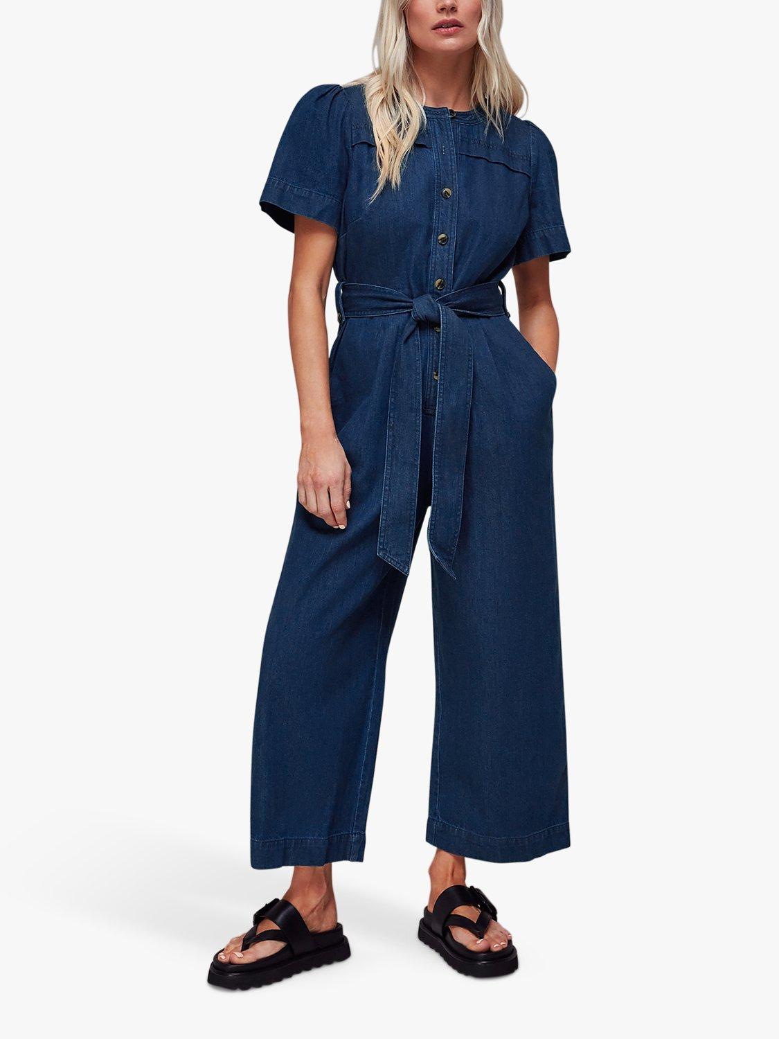 Whistles Petite Alana Denim Jumpsuit, Dark Blue