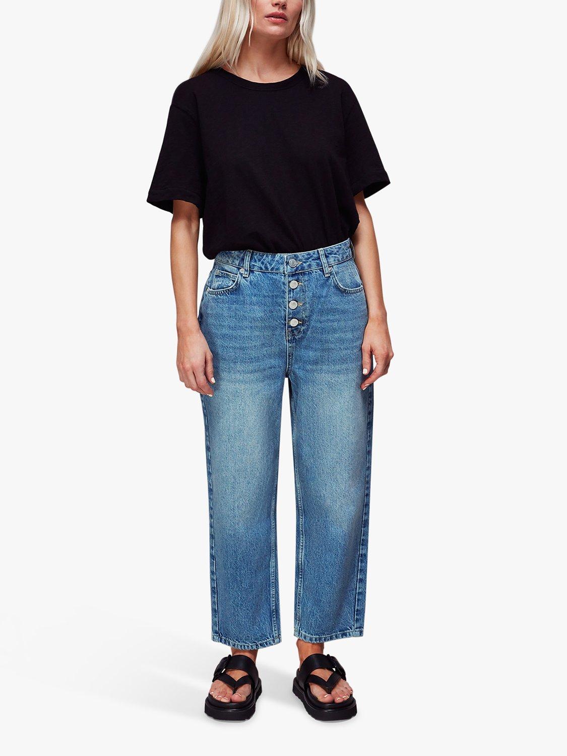 Whistles Petite Authentic Hollie Button Jeans, Blue