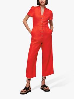 Whistles Petite Emmie Linen Jumpsuit, Red, Red