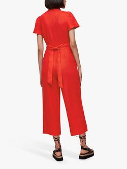 Whistles Petite Emmie Linen Jumpsuit, Red - view 2, Red