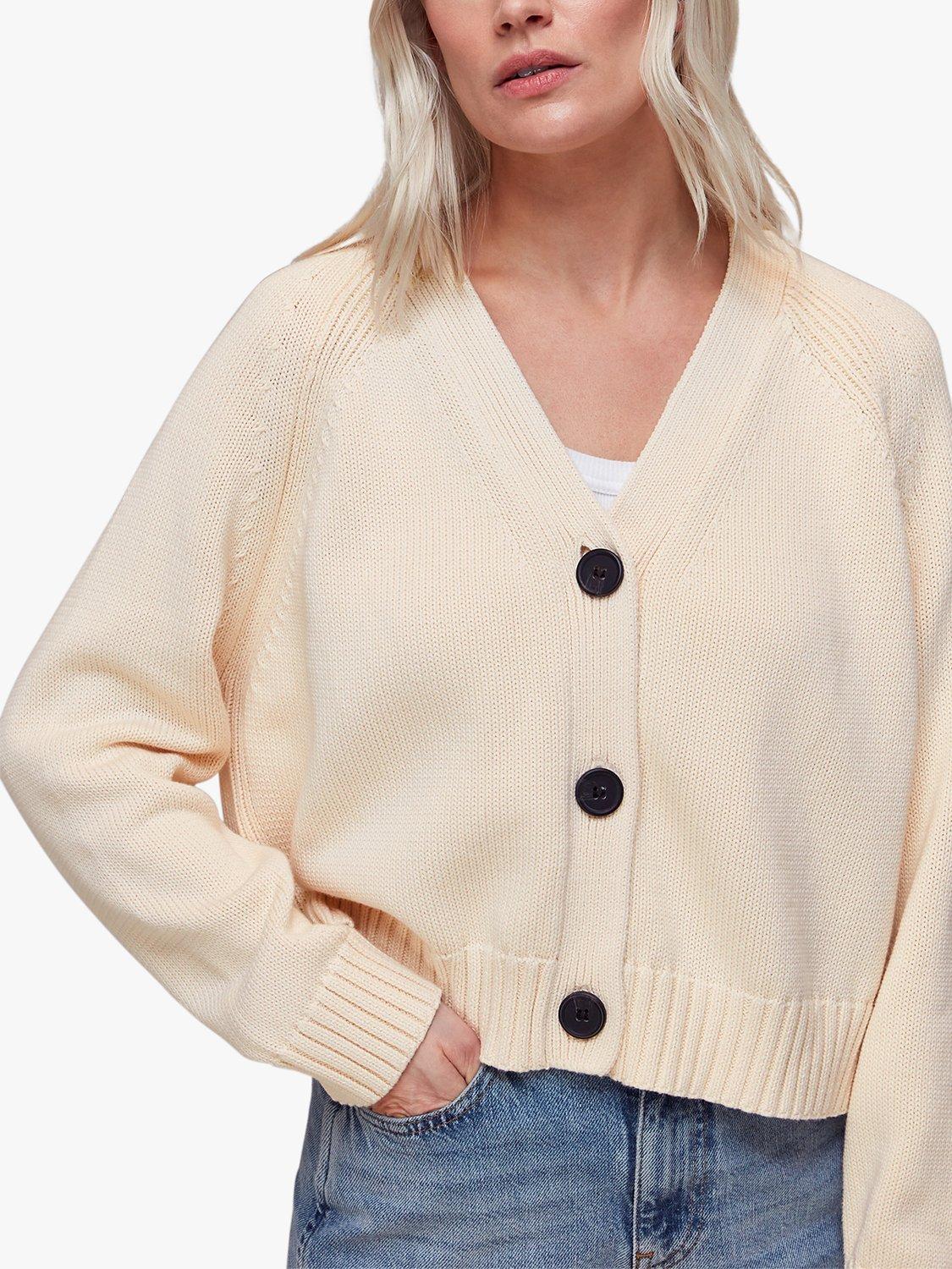 Whistles Petite Karine Rib Detail Cardigan, Ivory