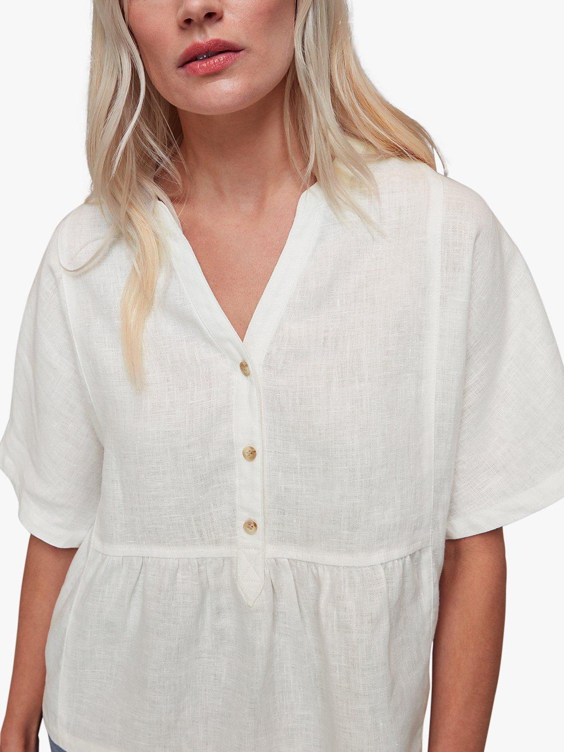 Whistles Petite Hannah Linen Pelum Blouse, White