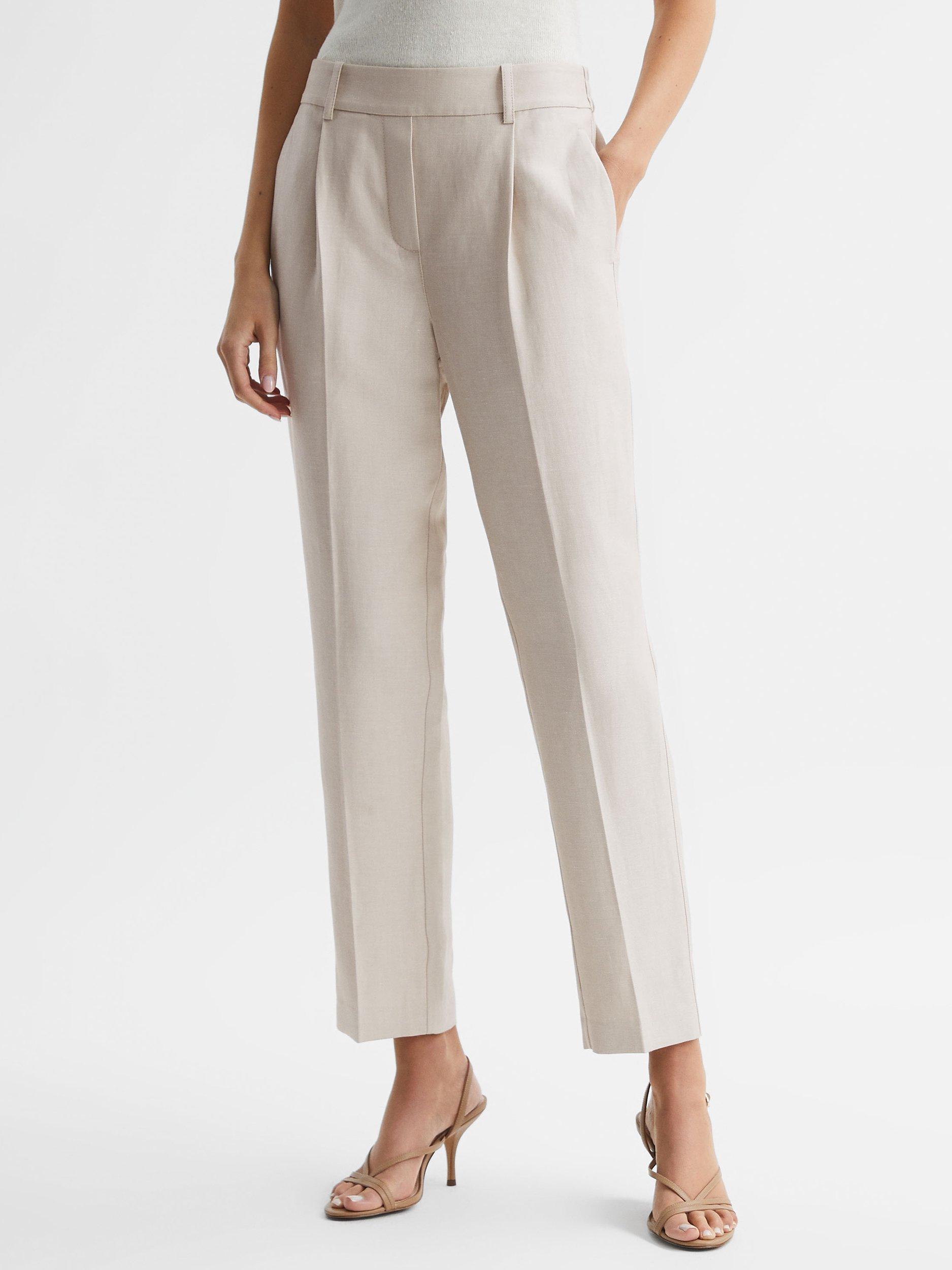 Reiss Shae Tapered Linen Blend Trousers, Oatmeal