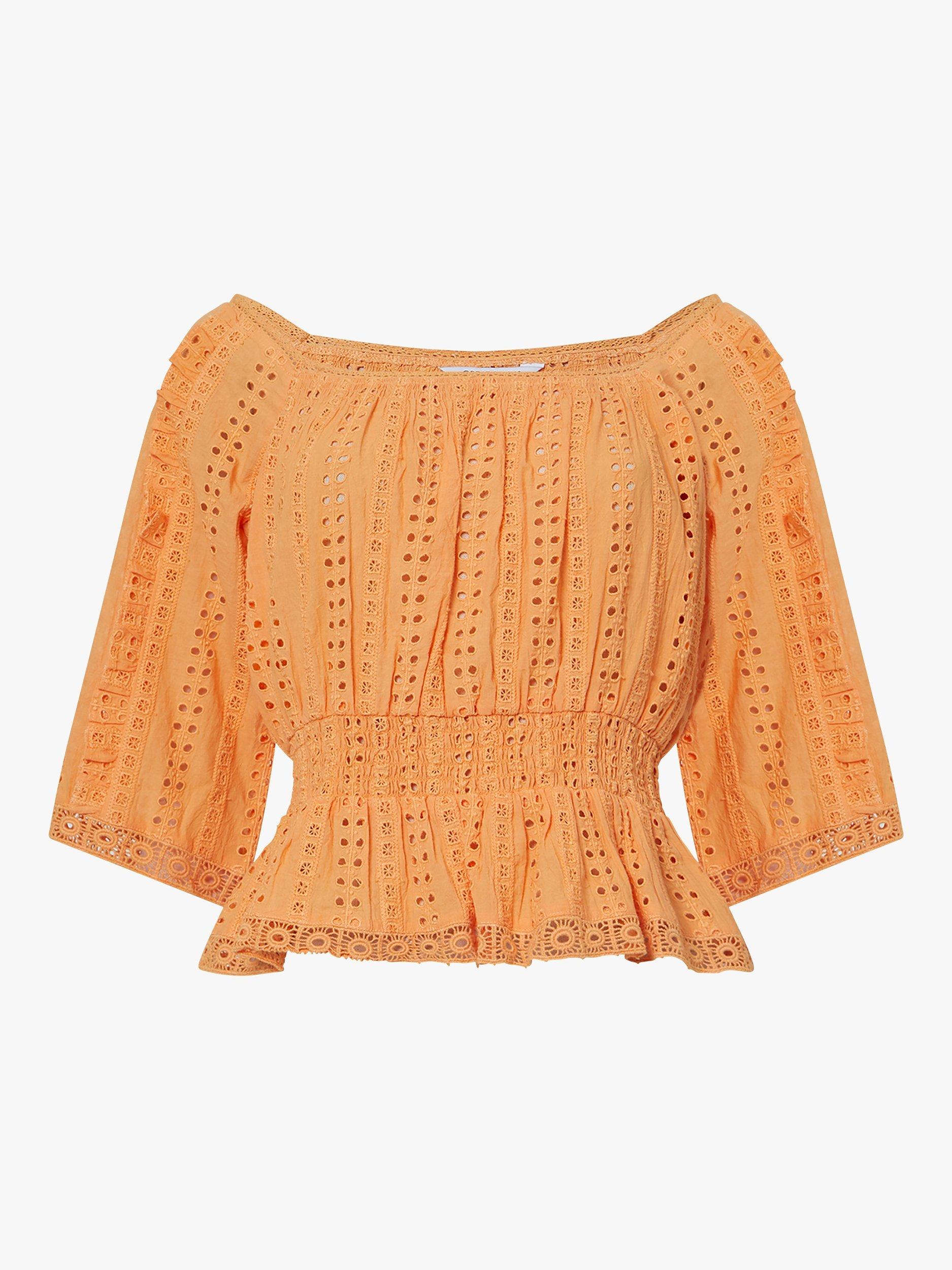 Great Plains Summer Embroidered Square Neck Top, Papaya