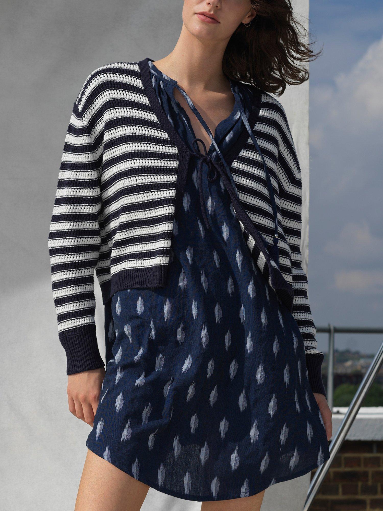 Great Plains Cotton Stripe Cardigan, Indigo/Milk