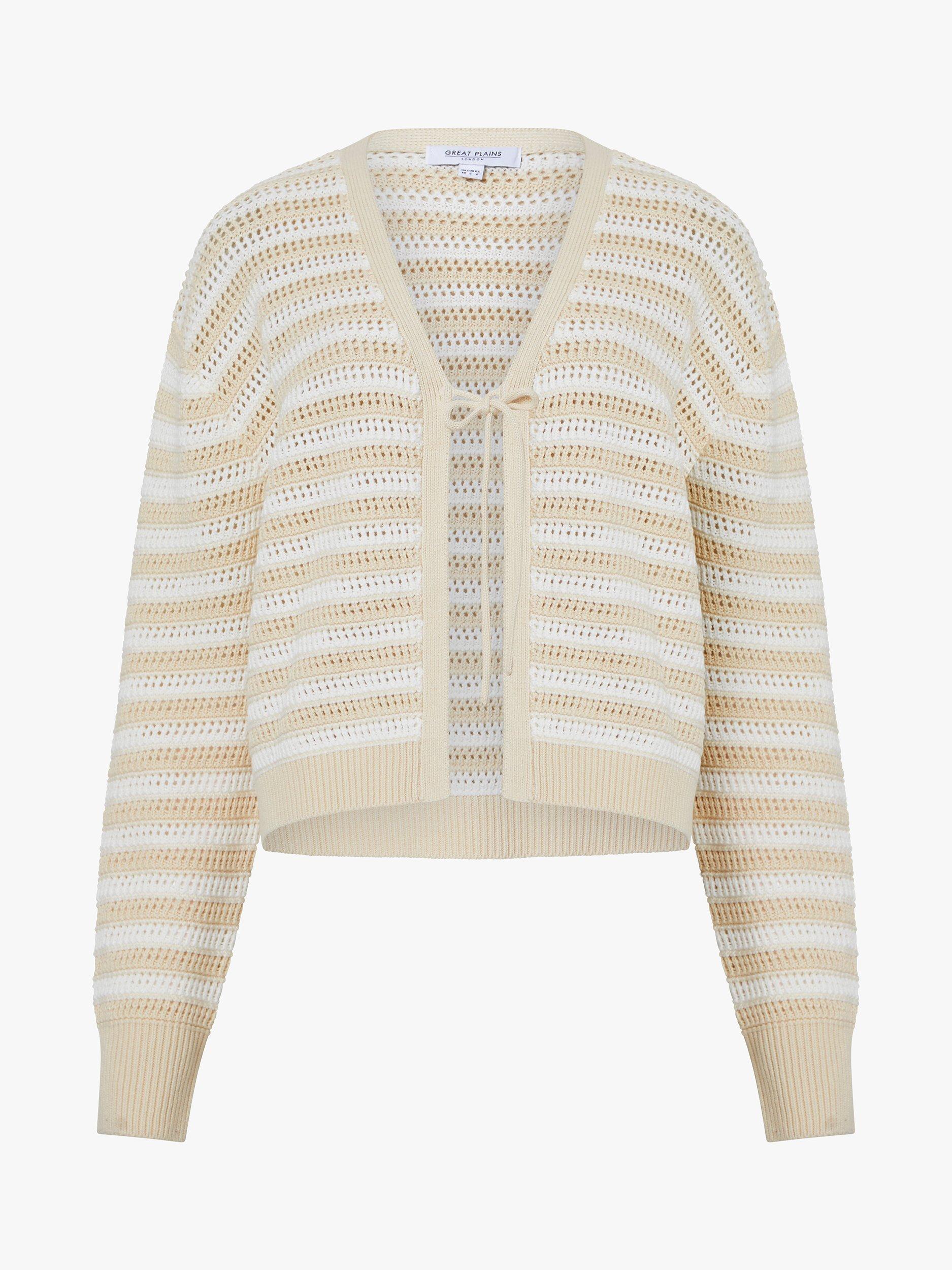 Great Plains Cotton Stripe Cardigan, Pale Sand/Milk