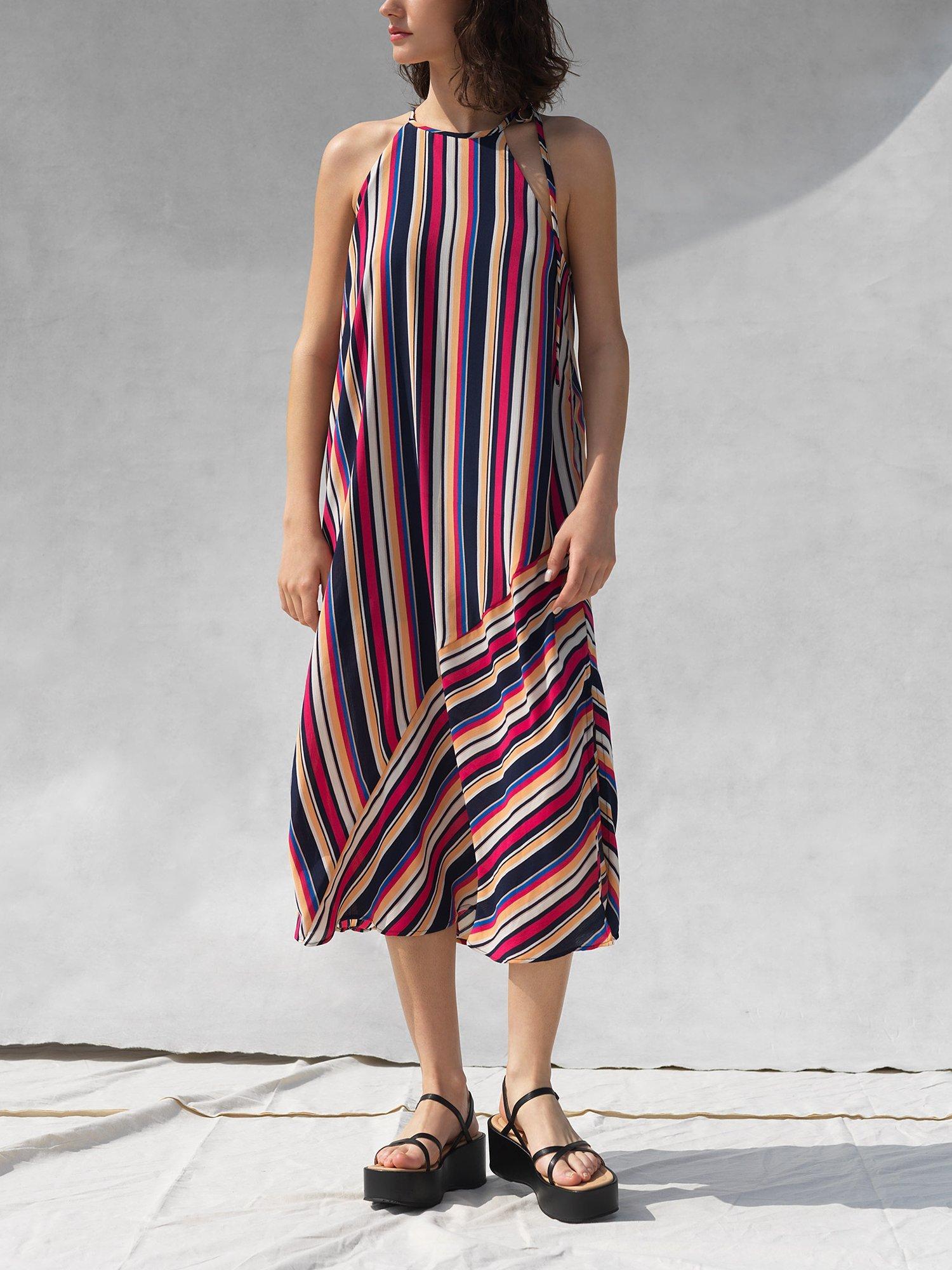 Great Plains Stripe Halter Neck Midi Dress, Multi