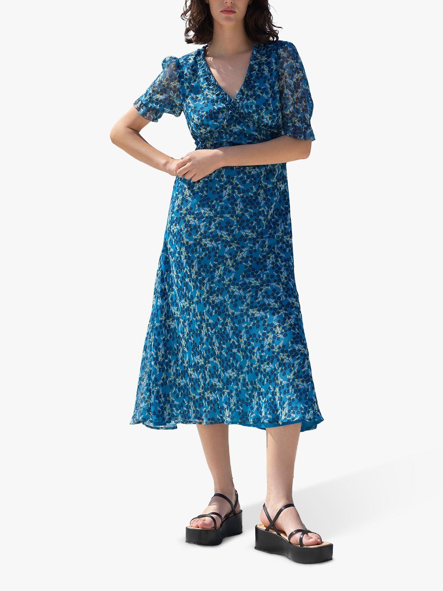 Great Plains Ditsy Print Midi Dress, Blue/Multi
