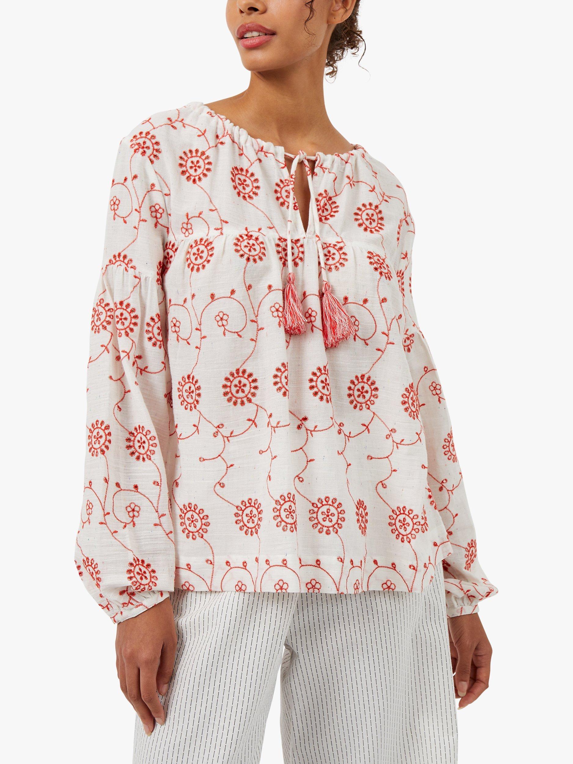 Great Plains Cotton Tie Neck Blouse, Meadow Embroidery