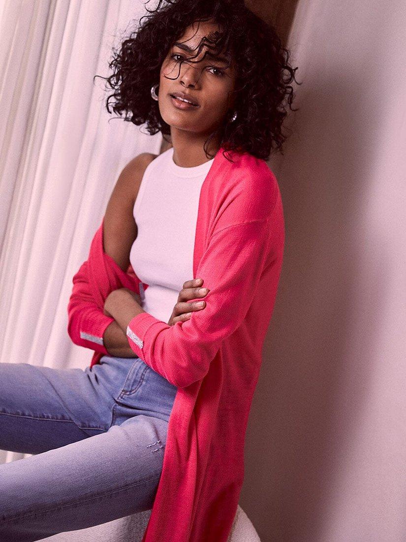 Mint Velvet Plain Longline Linen Blend Cardigan, Pink
