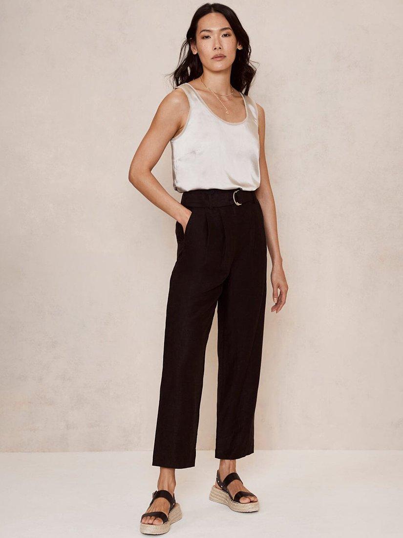 Mint Velvet Plain Barrel Linen Blend Trousers, Black
