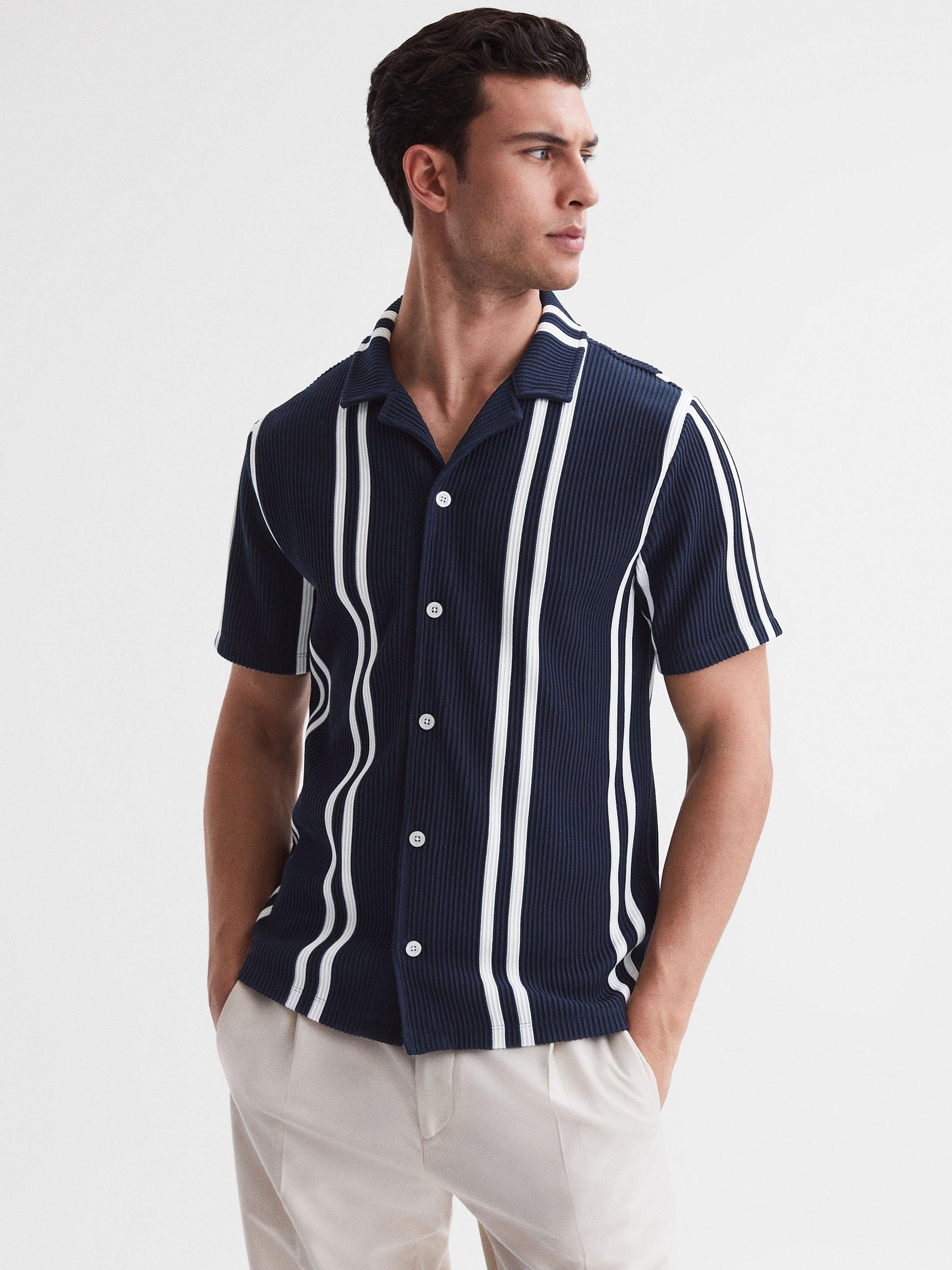 Reiss Castle Revere Collar Short Sleeve Shirt, Navy/White, M