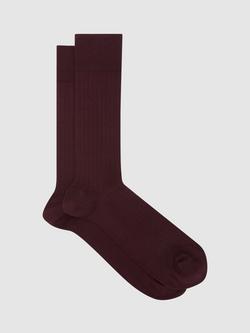 Reiss Fela Cotton Blend Ribbed Socks, Bordeaux