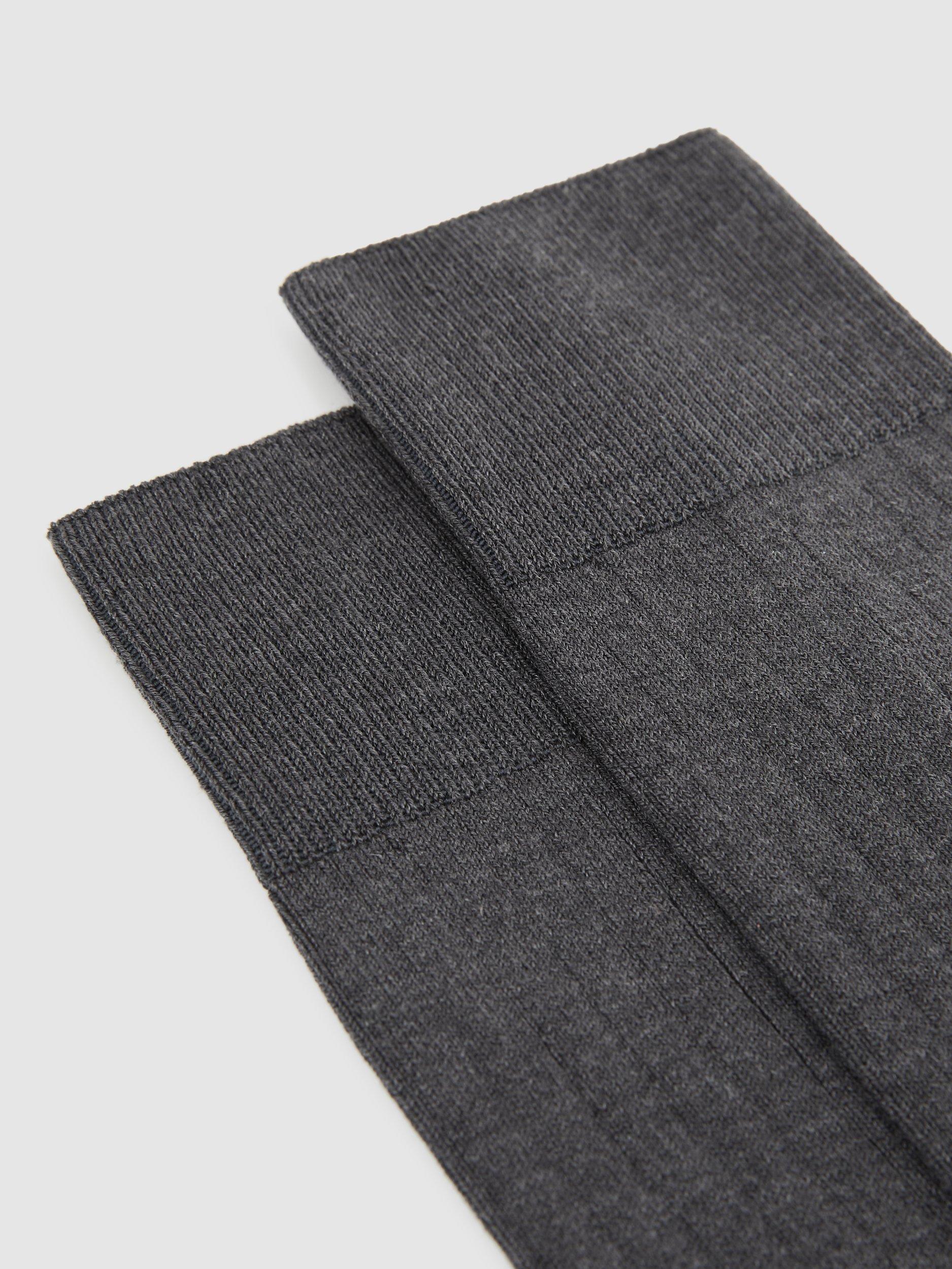 Product image 2 of 3, which shows Reiss Fela Cotton Blend Ribbed Socks, Charcoal, 6-8