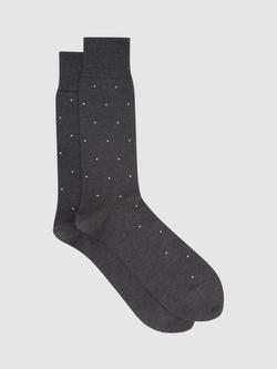 Reiss Mario Polka Dot Print Cotton Blend Socks, Charcoal