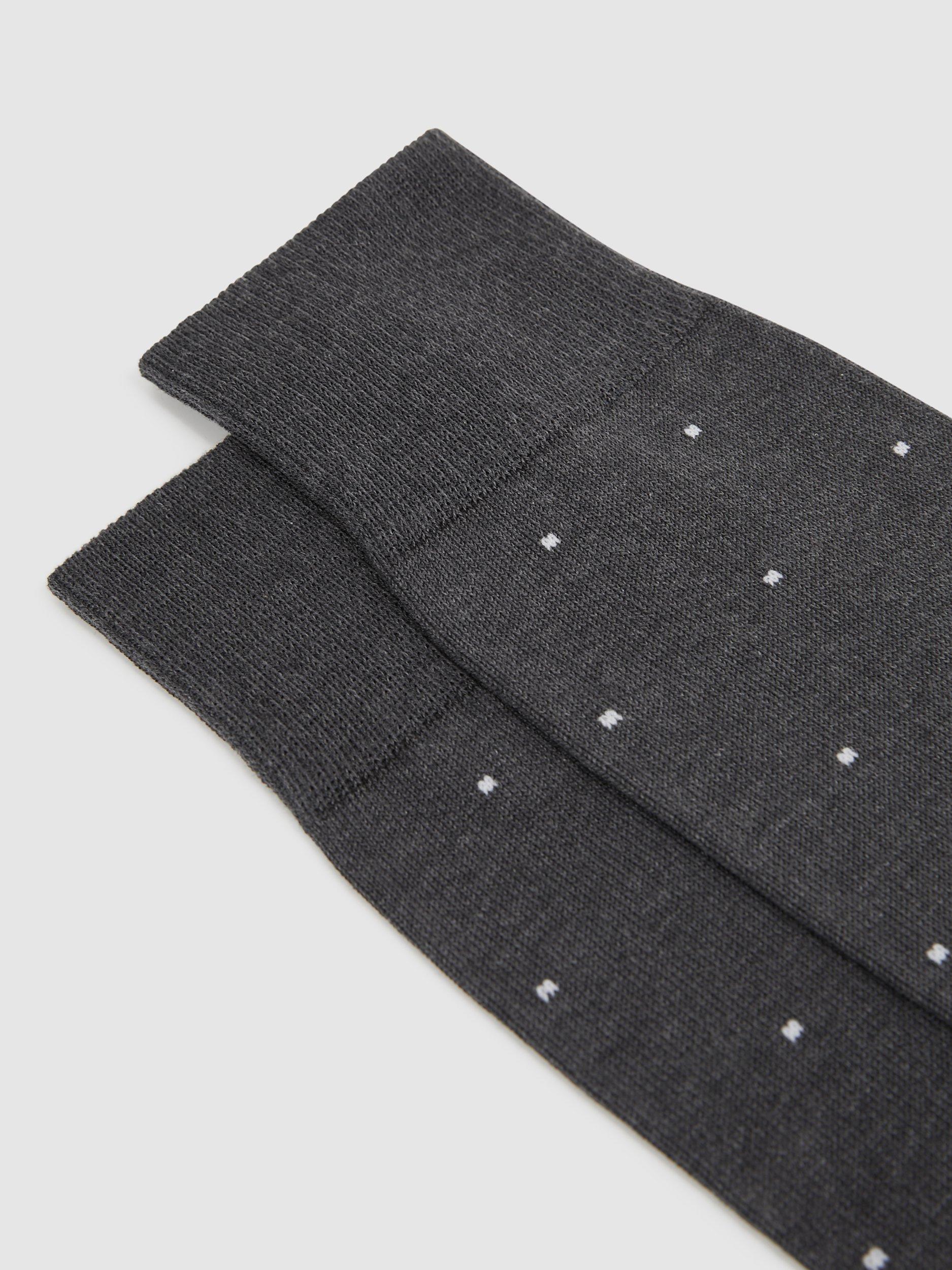 Product image 2 of 3, which shows Reiss Mario Polka Dot Print Cotton Blend Socks, Charcoal, 6-8