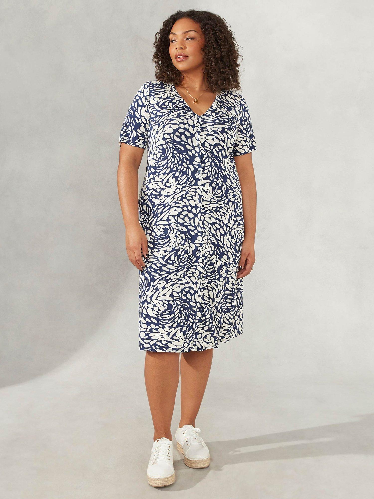Live Unlimited Curve Pebble Print Shift Dress, Blue