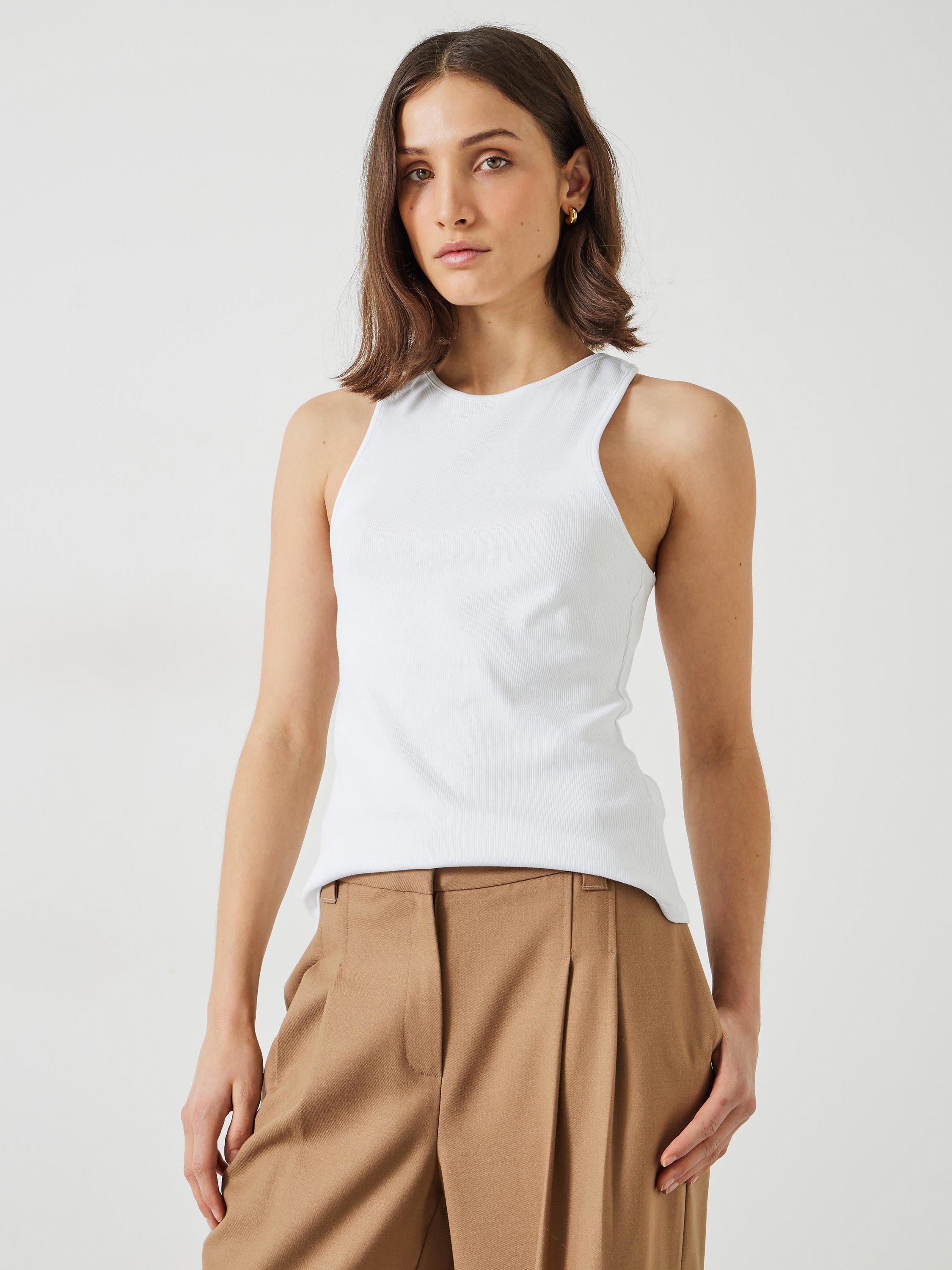 Product image 1 of 5, which shows HUSH Ribbed Scoop Neck Vest, White, XXS
