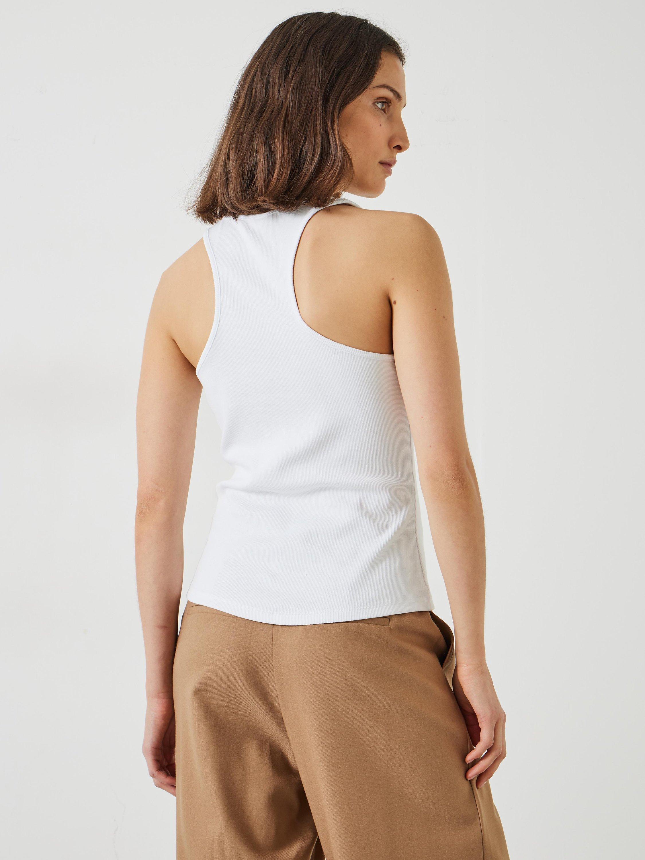 Product image 3 of 5, which shows HUSH Ribbed Scoop Neck Vest, White, XXS