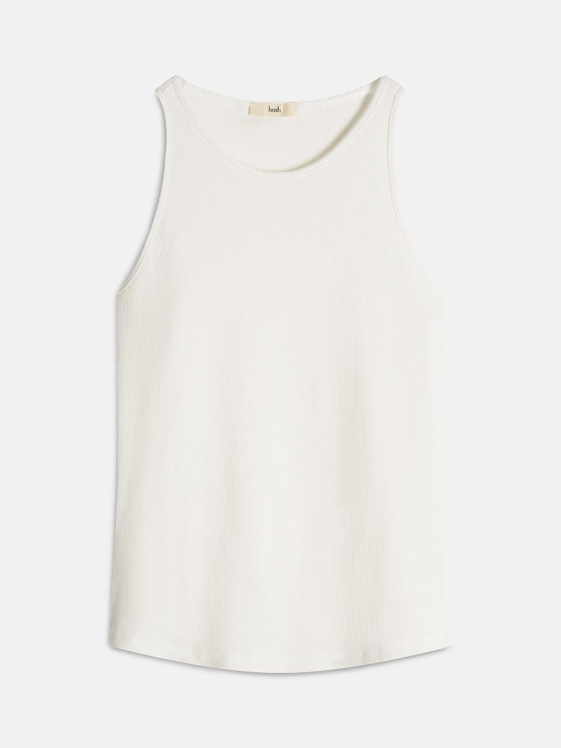 Product image 4 of 5, which shows HUSH Ribbed Scoop Neck Vest, White, XXS
