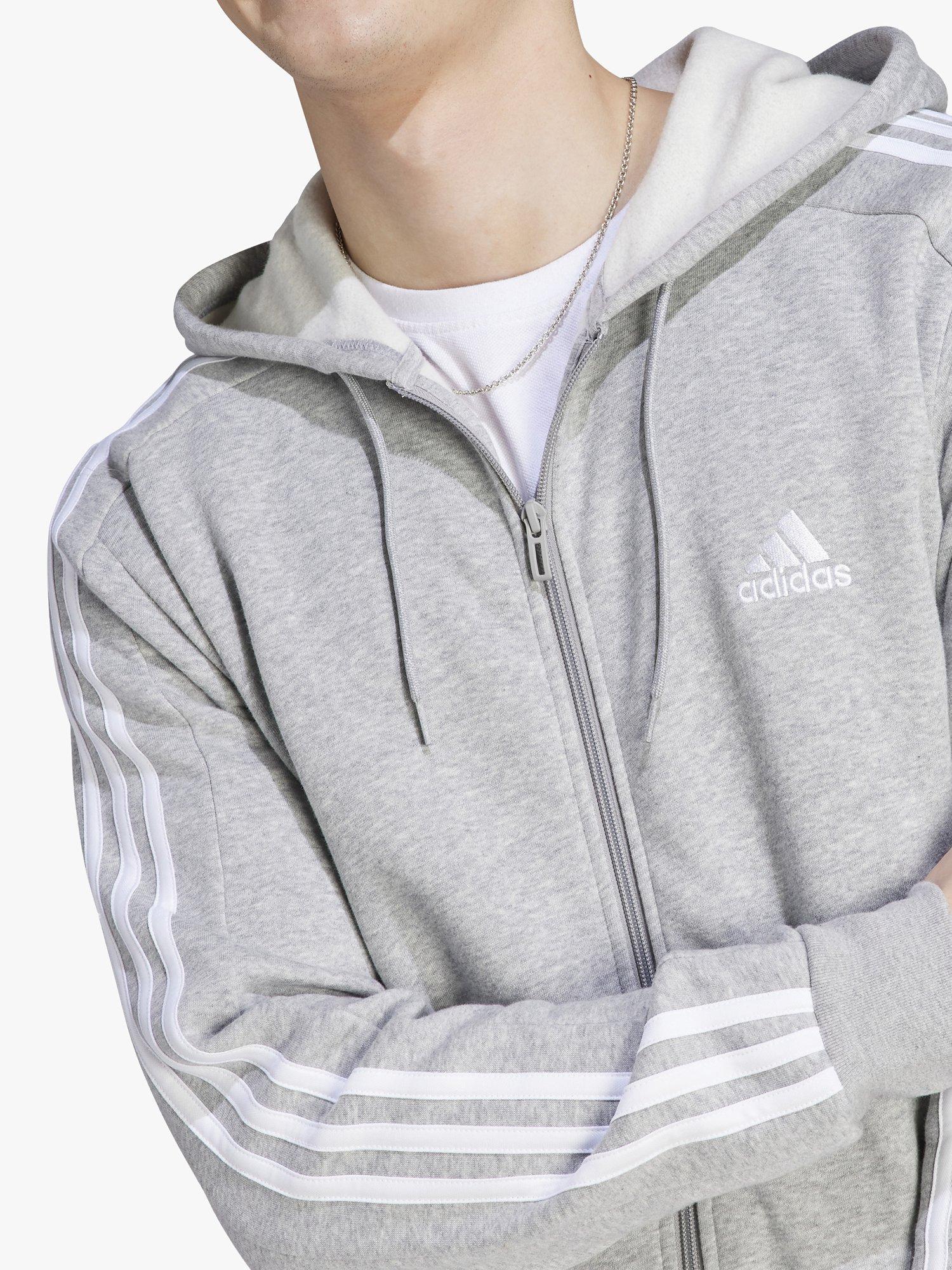 adidas Essentials Fleece 3 Stripes Full Zip Hoodie Grey Heather