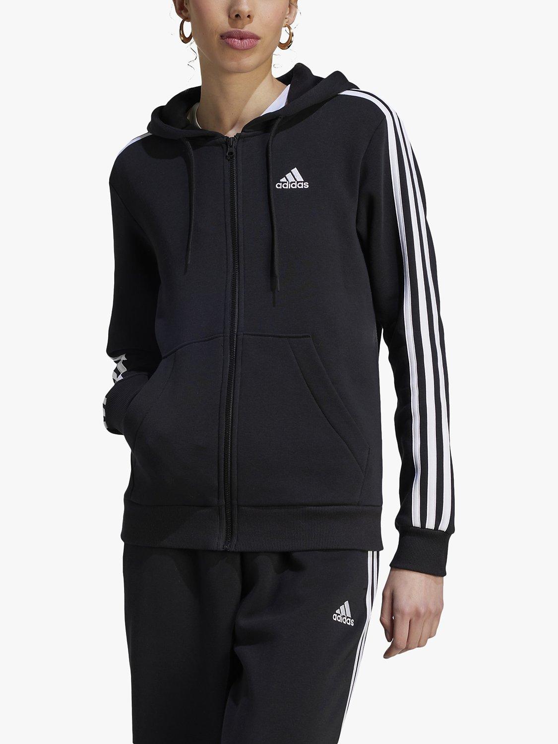 adidas Essentials Fleece 3 Stripes Full Zip Hoodie Black White