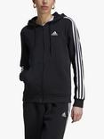 adidas Essentials Fleece 3-Stripes Full Zip Hoodie, Black/White