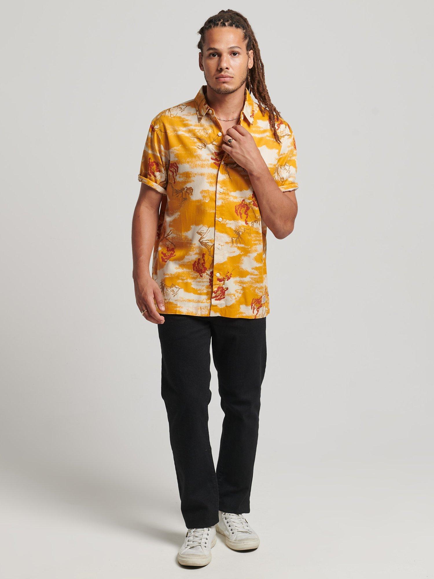 Product image 2 of 5, which shows Superdry Short Sleeve Hawaiian Shirt, Yellow Clouds, S