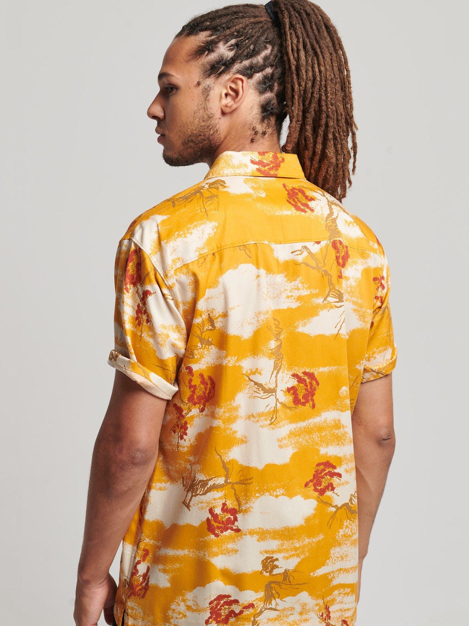 Product image 5 of 5, which shows Superdry Short Sleeve Hawaiian Shirt, Yellow Clouds, S