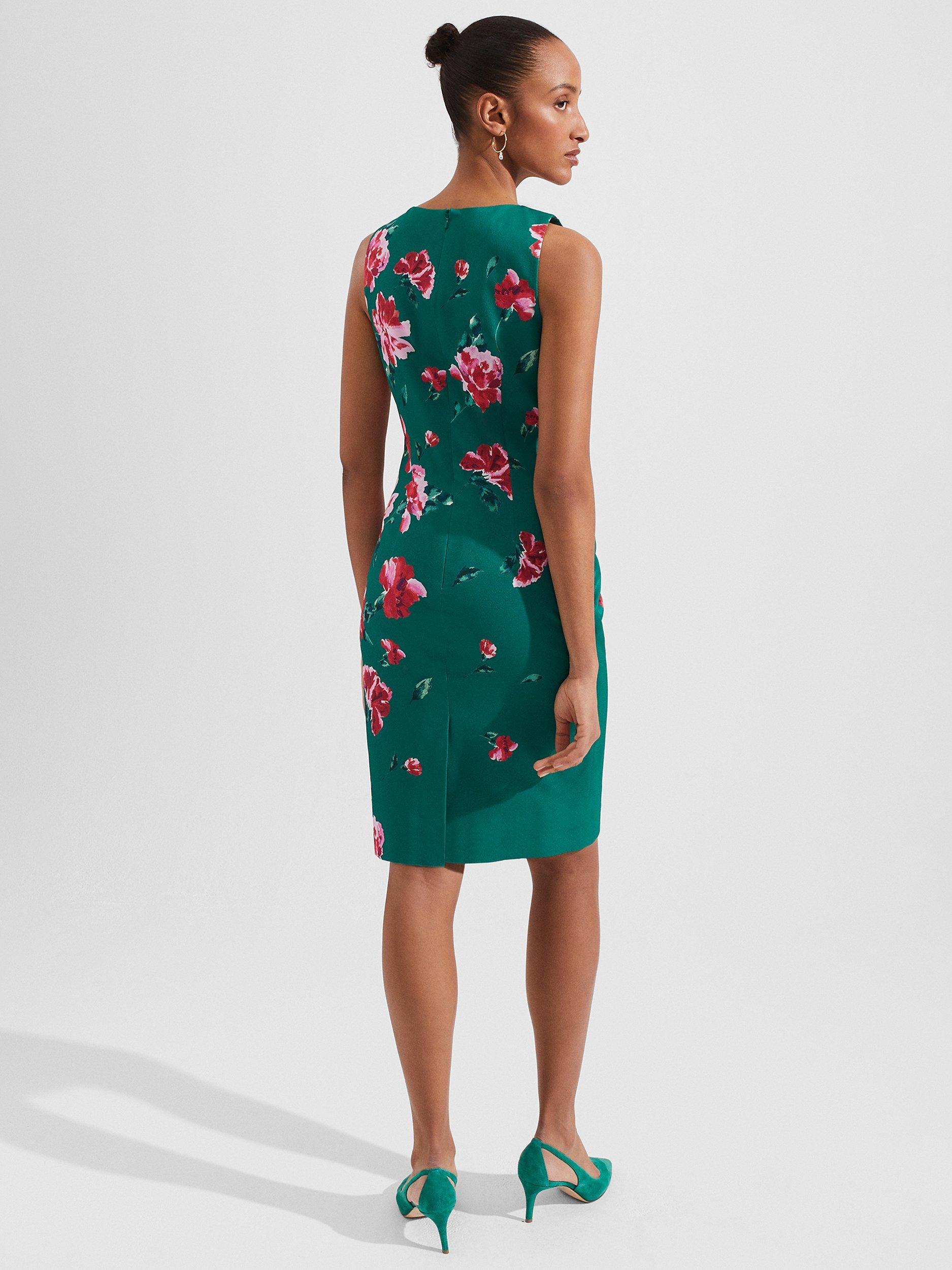 Product image 2 of 6, which shows Hobbs Moira Floral Print Pencil Dress, Green/Multi, 12