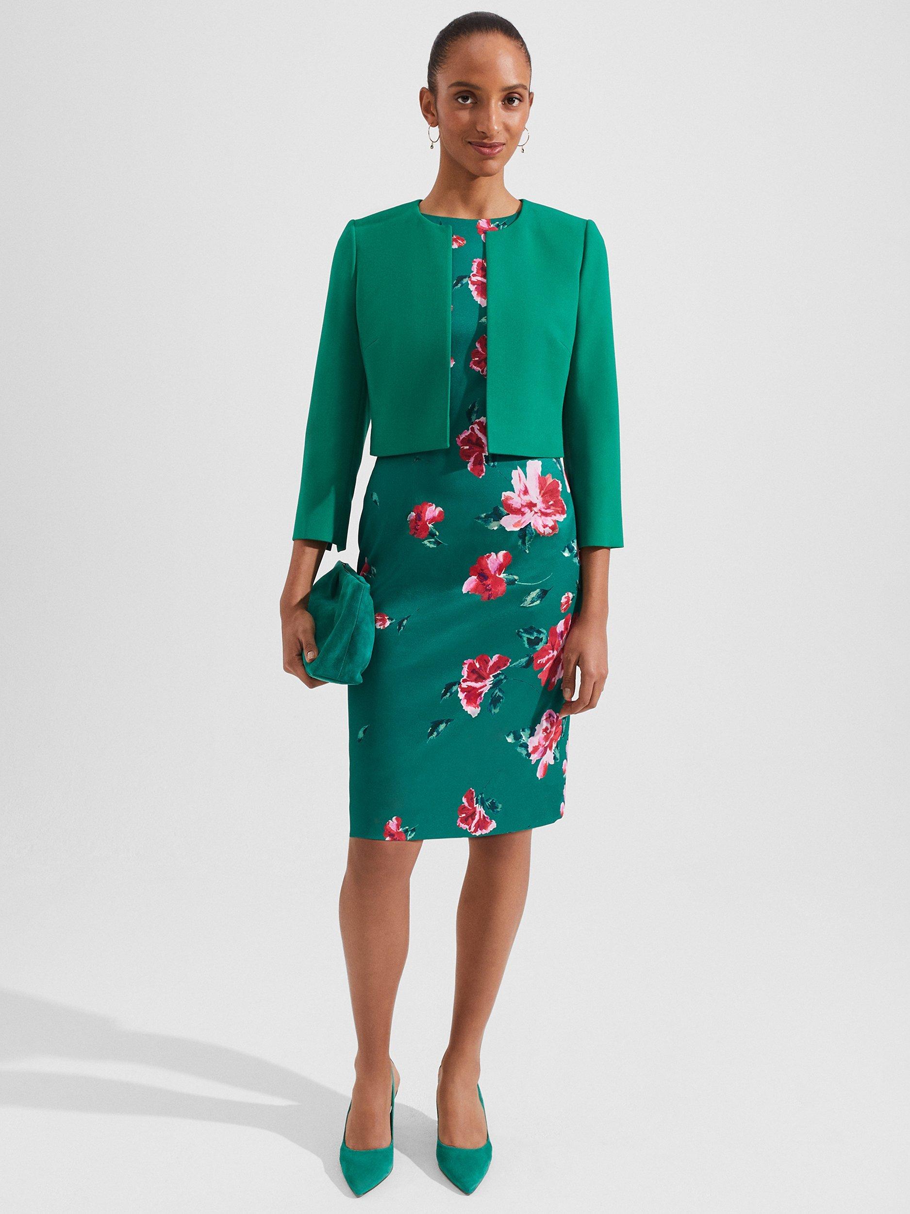 Hobbs Moira Floral Print Pencil Dress Green Multi