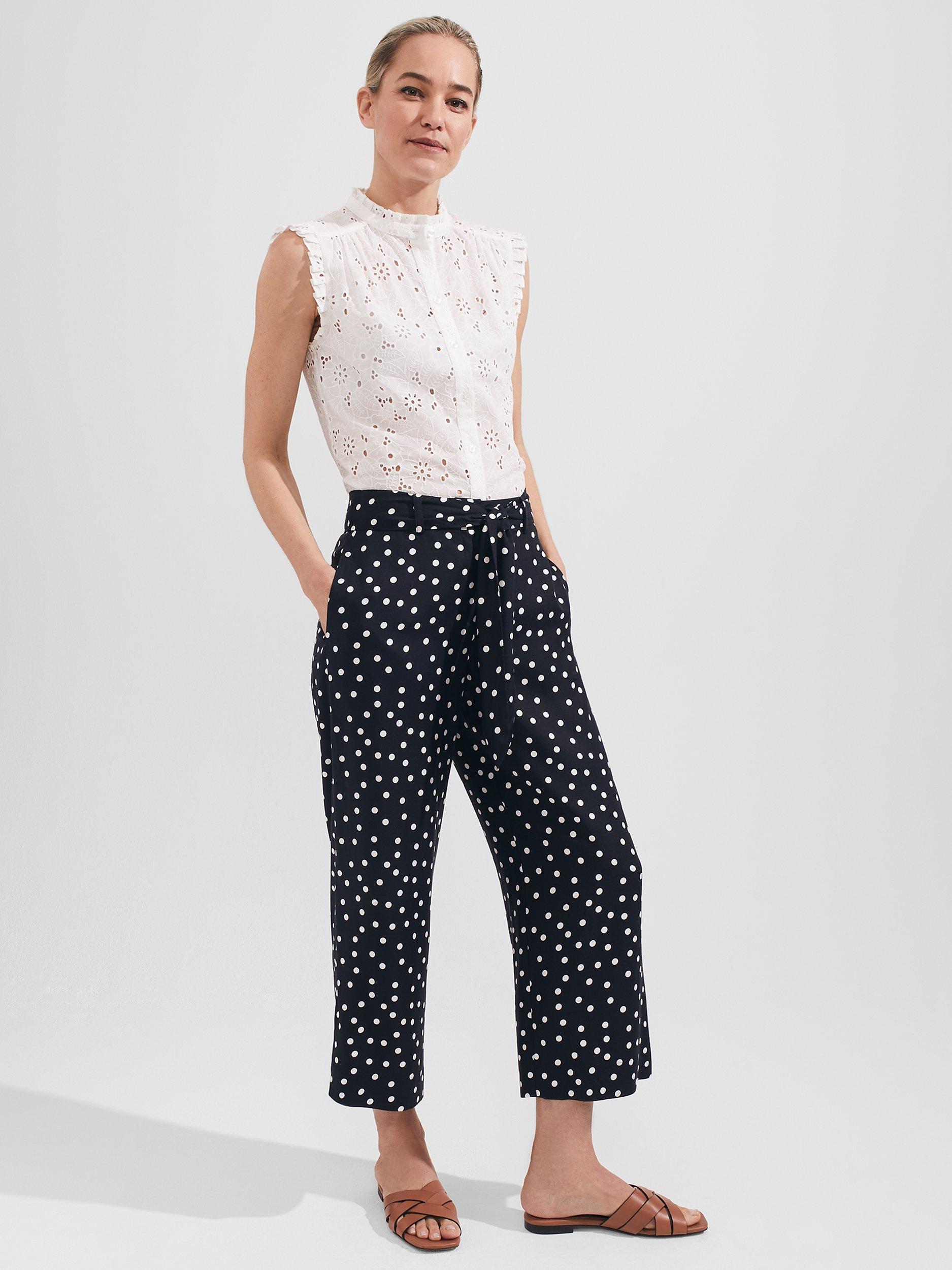 Hobbs Astrid Polka Dot Cropped Trousers, Navy/Ivory
