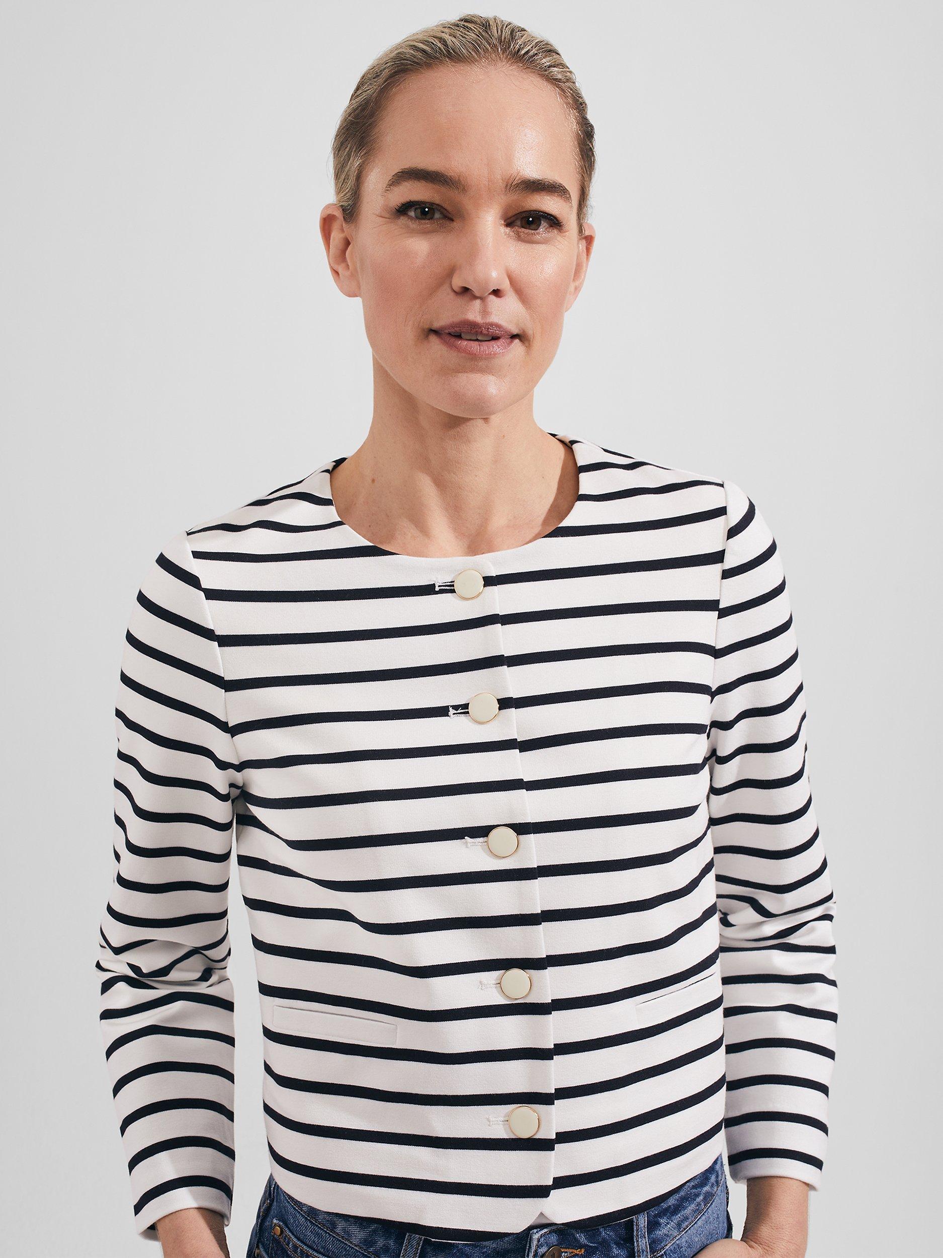 Product image 3 of 6, which shows Hobbs Uma Stripe Jacket, Ivory/Navy, 12